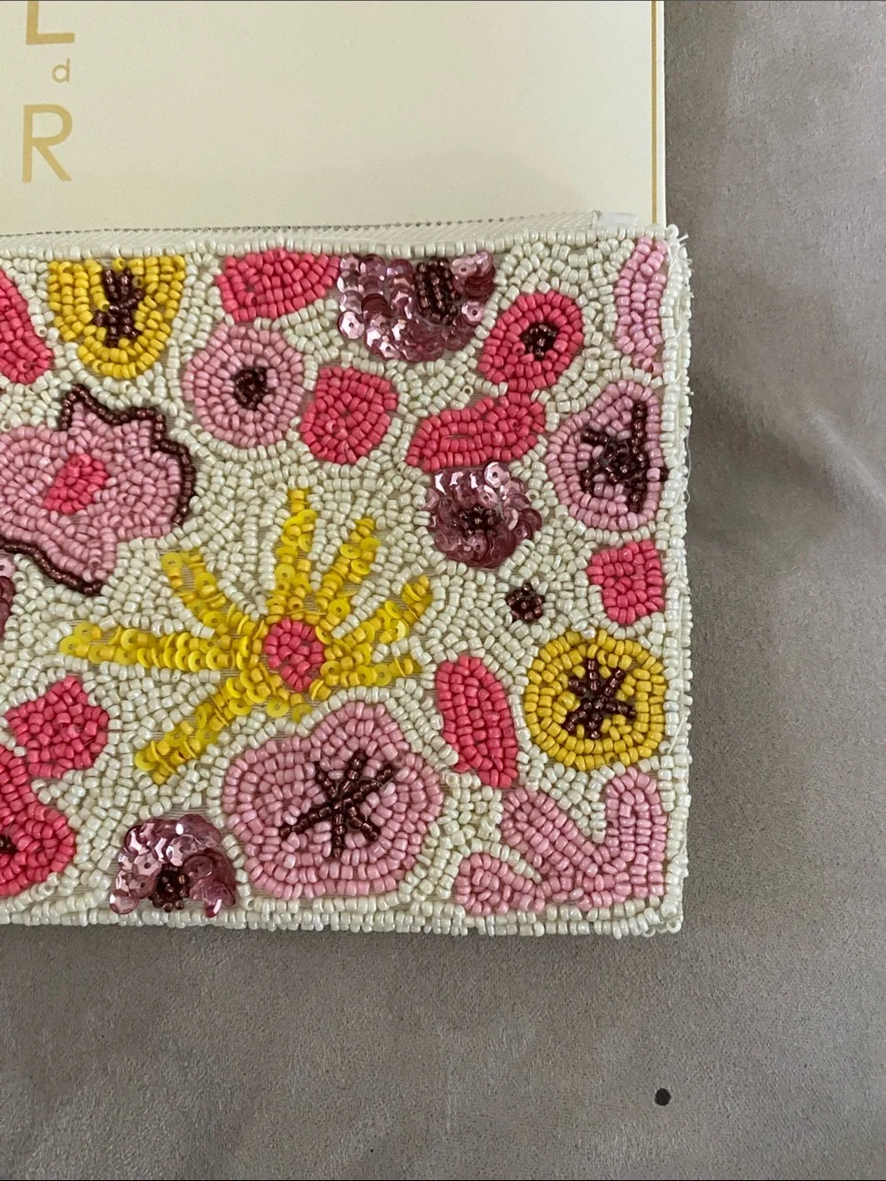 Sol and Mer Pink Floral Beaded Wristlet Clutch NWT. LARGE